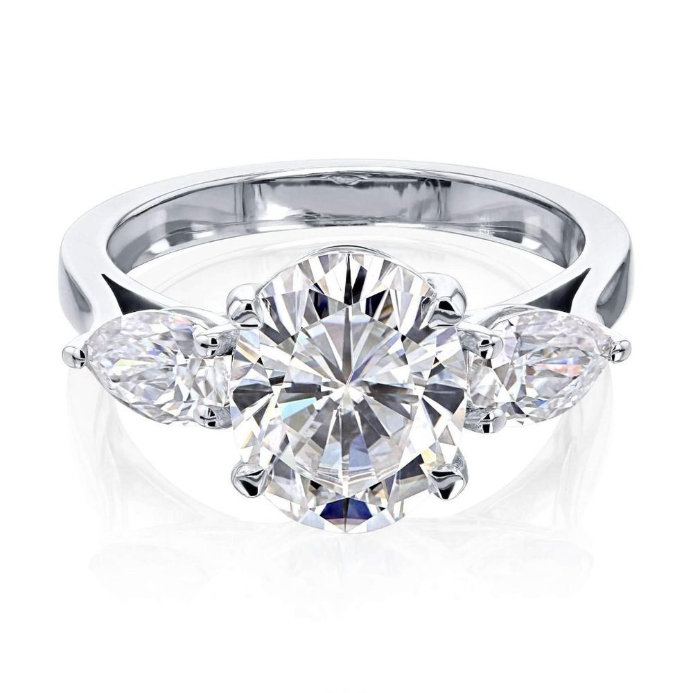 3.86 Ct Three Stone Oval & Pear Moissanite Ring